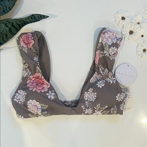 Floral Bikini Top - Pink and Gray